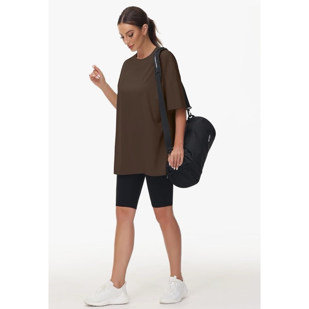 The Gym People Oversized Boxy T-Shirt Dark Choclate Brown Green Athletic